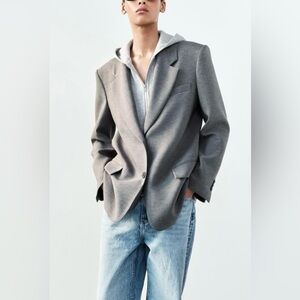 Zara oversized contrasting hooded blazer in grey size XS